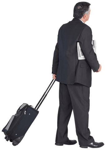 Caucasian Senior Businessman Walking with Suitcase on Transparent Background