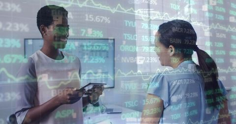 Collaborative Business Meeting with Financial Data Overlays