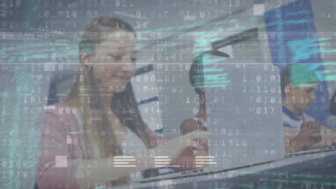 Students Using Laptops with Digital Data Overlays in Classroom