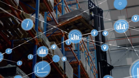 Digitized Warehouse with Networking Icons