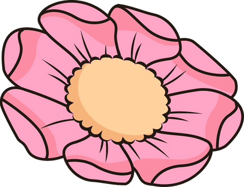 Whimsical pink flower with scalloped center on transparent background