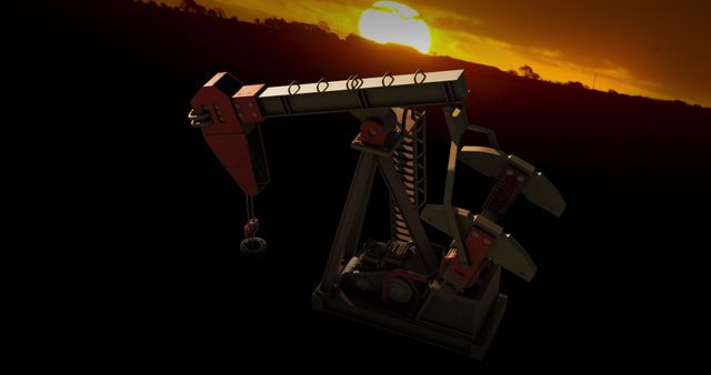 Illuminated Pumpjack Operating at Dusk with Vibrant Sunset Background - Download Free Stock Images Pikwizard.com