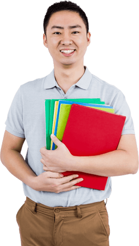 Transparent Smiling Man Holding Colorful Files with Optimistic Expression - Download Free Stock Videos Pikwizard.com