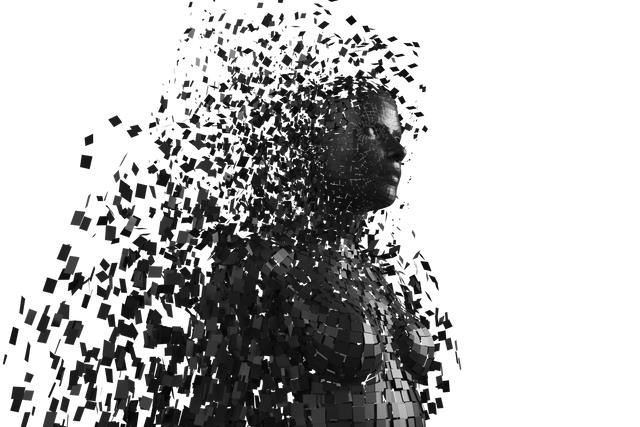 Pixelated Black 3D Female Disintegrating into Transparent Skeletal Particles - Download Free Stock Videos Pikwizard.com