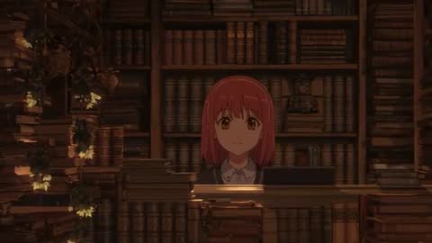 Red-haired Teen in Atmospheric Library Study