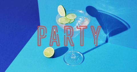 Lime Cocktail on Vivid Background with Party Text Overlay