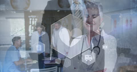 Digital Blend of Healthcare and Business with Overlay Icons