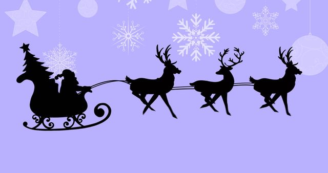 Santa Claus in Sleigh Pulled by Reindeers Against Decorative Christmas Background - Download Free Stock Images Pikwizard.com