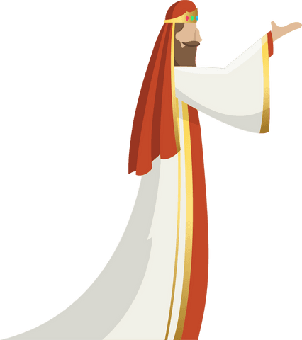 Transparent illustration of king in gold-trim robe with gemmed circlet
