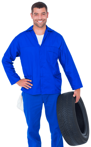 transparent smiling male mechanic holding car tire - Download Free Stock Videos Pikwizard.com