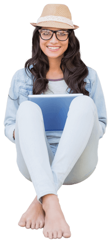 Caucasian Woman with Tablet on Transparent Background Lifestyle Communication Concept