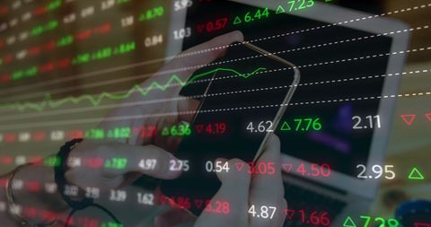 Financial Market Data on Smartphone, Hands Holding Device