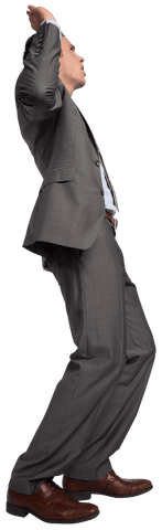 Businessman in Suit Raising Hands Transparent Background