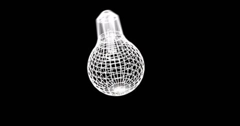 Futuristic light bulb wireframe on black background