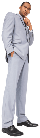 Thinking Biracial Businessman on Transparent Background for Office Concept