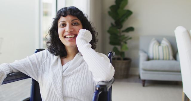 Happy Woman in Wheelchair at Home - Download Free Stock Images Pikwizard.com