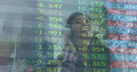 Asian Woman on City Street Contemplating Stock Market Fluctuations
