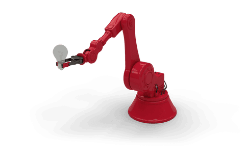 Red Robotic Arm Holding Lightbulb Illustration on Transparent Background - Download Free Stock Videos Pikwizard.com