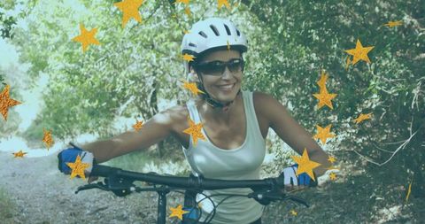 Smiling Cyclist Enjoying Outdoor Mountain Biking Adventure