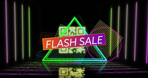 Futuristic Flash Sale Banner with Neon Graphic Elements