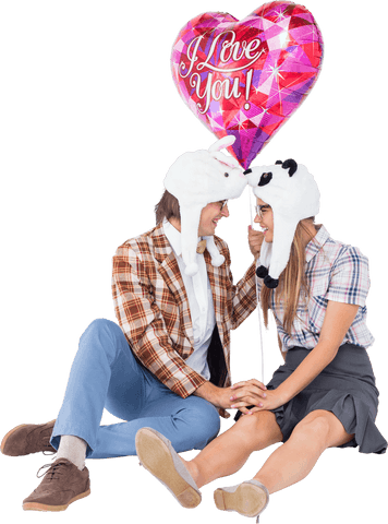 Transparent Couple with Balloon Celebrating Love in Costumes