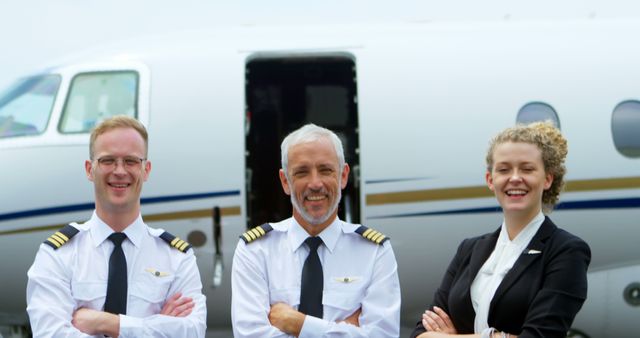 Confident Aviation Team Standing in Front of Private Jet - Download Free Stock Images Pikwizard.com