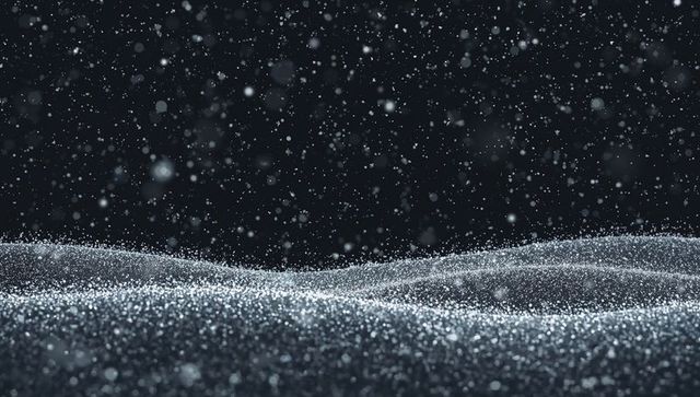 Glittering particle waves at night with falling bokeh sparkles and iridescent texture