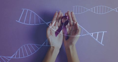 Supporting purple ribbon with dna concept illustration