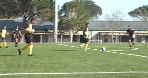 Team Practicing Soccer on Sunny Field Preparing for Upcoming Game