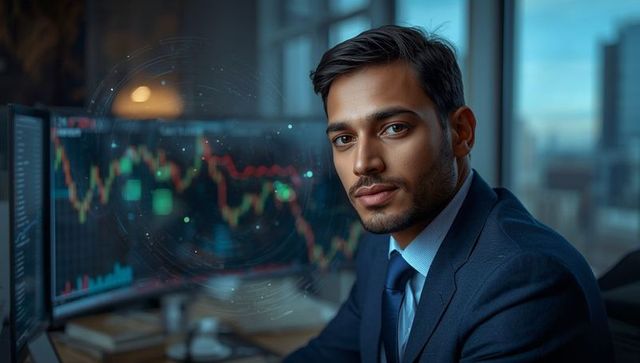 Businessperson Analyzing Market Trends on Office Monitors