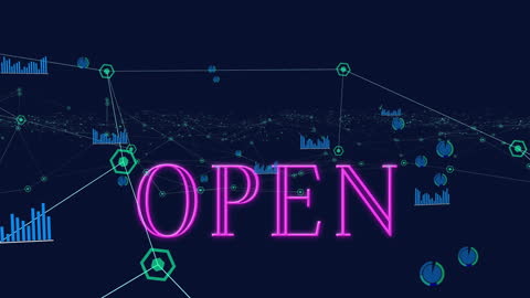 Digital Connections and Data Processing Overlay with Open Sign