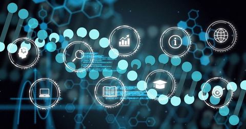 Digital dna helix with tech and science icons