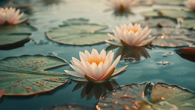 Tranquil Water Lily Blossoms among Serenity