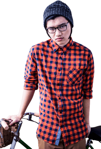 transparent hipster in plaid shirt with bicycle - Download Free Stock Videos Pikwizard.com