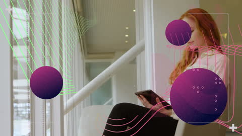 Digital Overlay on Businesswoman with Tablet in Modern Office