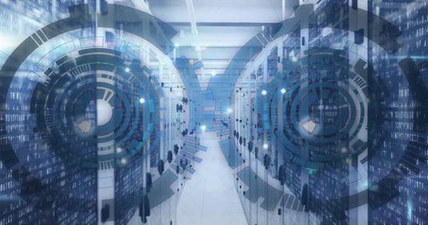 Futuristic data connection in virtual server room