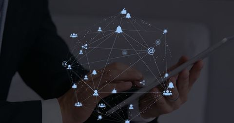 Hands Using Tablet with Global Networking Icons - Download Free Stock Images Pikwizard.com