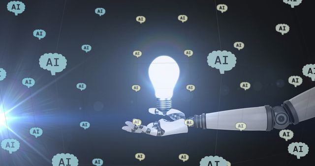 Robot Hand Holding Bulb with AI Data Processing Symbols - Download Free Stock Images Pikwizard.com