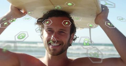 Surfer Holding Longboard Illustrating Sustainable Energy Concepts