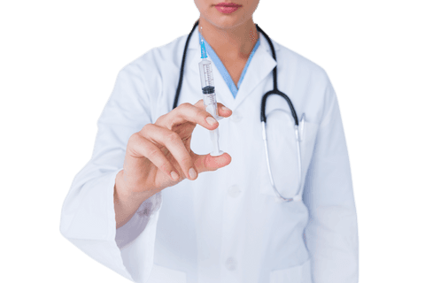 Transparent doctor with syringe promoting vaccination