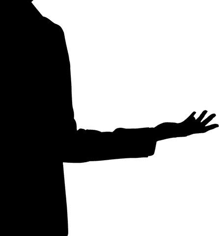 Transparent silhouette of businessman's hand on white background