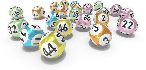 Transparent lottery balls floating with numbers dropped randomly