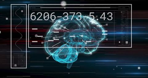 Holographic Neural Network Visualization Scanning Brain Analytics Dashboard Digital Readouts