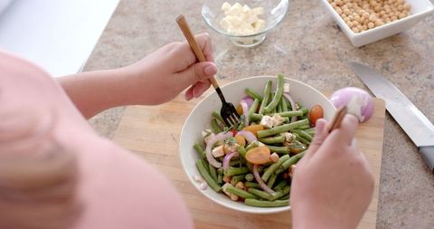 Bowl of Fresh Feta Vegetable Salad in Kitchen