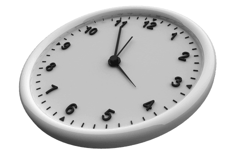 White clock with black hands on transparent background vector