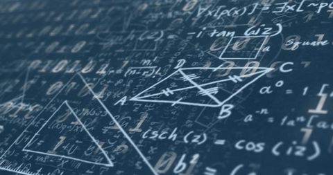 Complex mathematical formulas with binary code overlay
