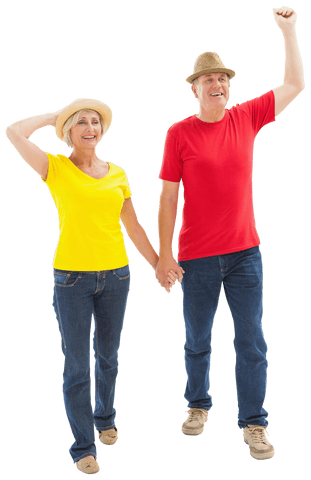 Cheerful Mature Couple Holding Hands on Transparent Background