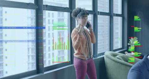 Focused Businesswoman Analyzing Financial Data in Modern Office