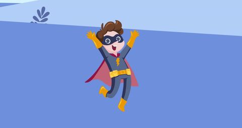 Joyful Cartoon Superhero Boy in Vibrant Costume Leaping - Download Free Stock Images Pikwizard.com