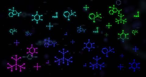 Vivid chemical structures on black background